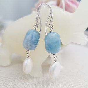 Honora sterling solstice polished aquamarine white coin pearl dangle earrings